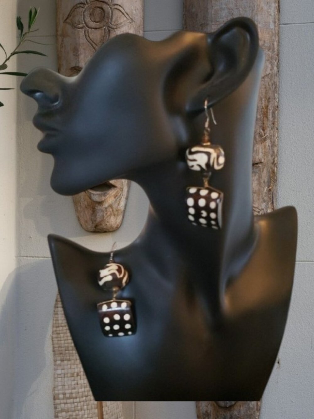 Batik Bone Handcarved Tribal Style Statement Pierced Earrings ✨Size: 2"✨